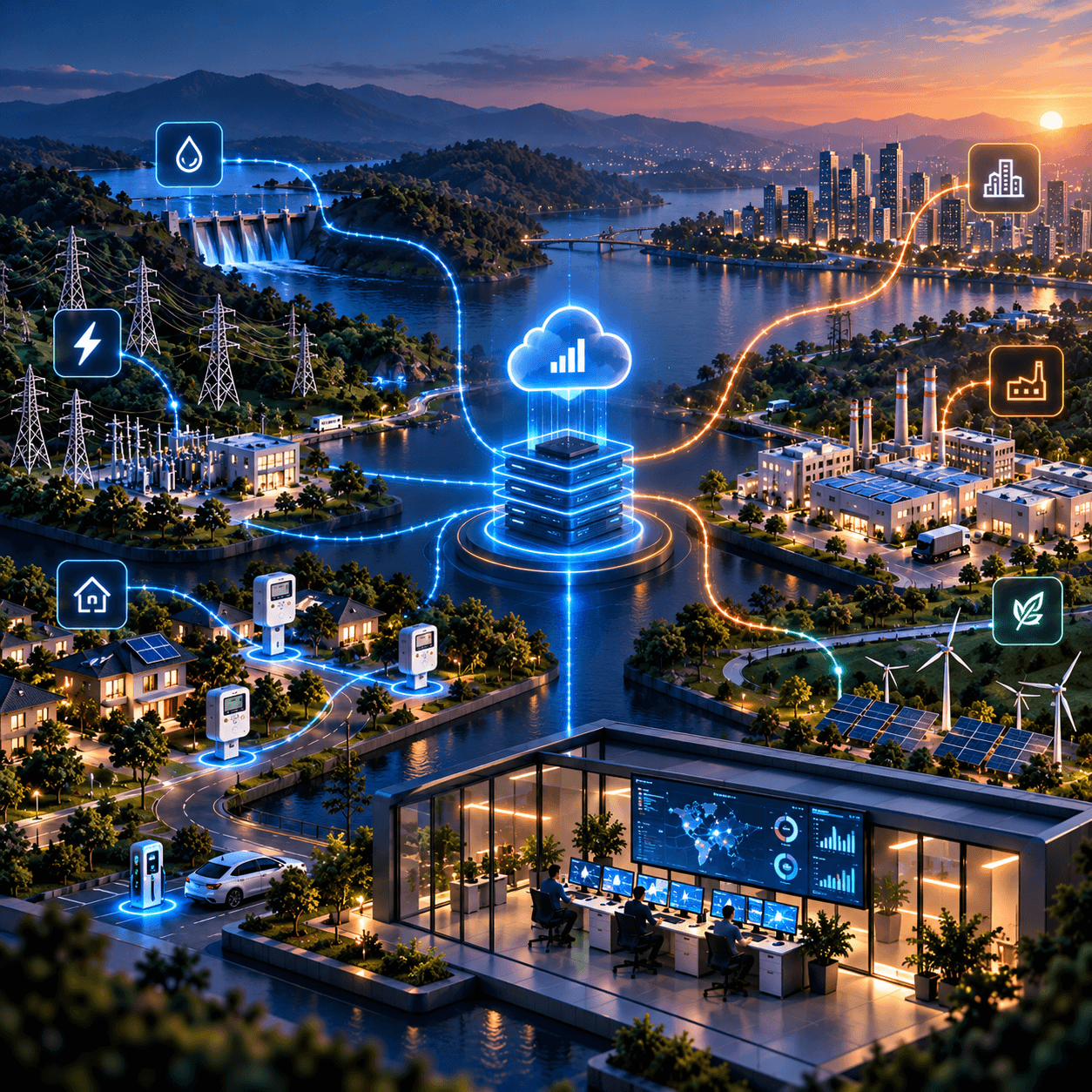 Utility transmission towers with connected smart-grid data network